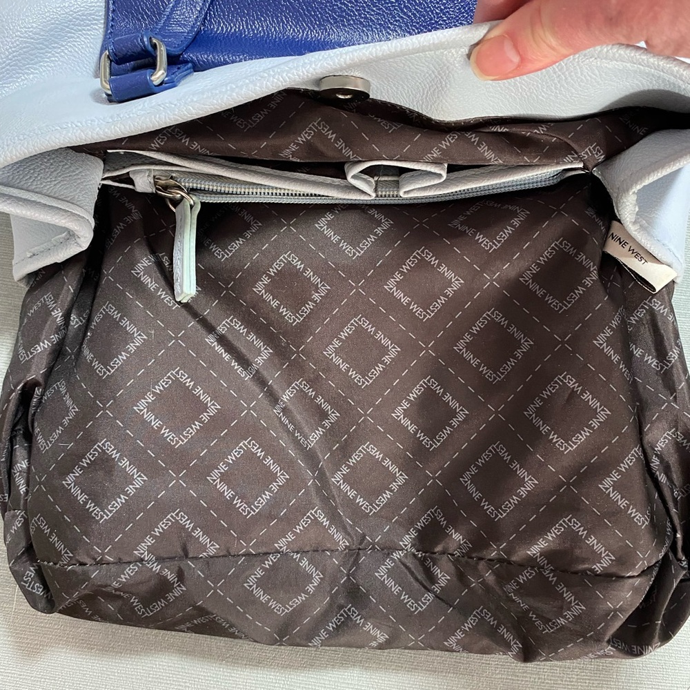 Nine West 2 shade blue vegan leather multi compartment shoulder bag14”x10”x5”EUC - Picture 9 of 16